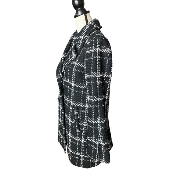 Sam Edelman Tweed Pea Coat Black Double-Breasted Plaid Lined Size Large - Picture 7 of 10